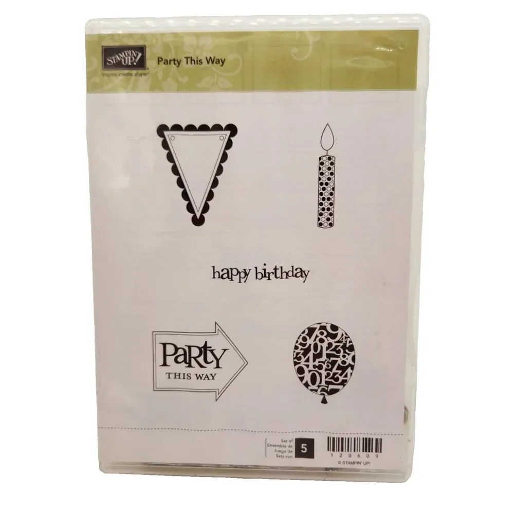 Stampin Up Party This Way Cling Stamp Set Unmounted Birthday Invitation